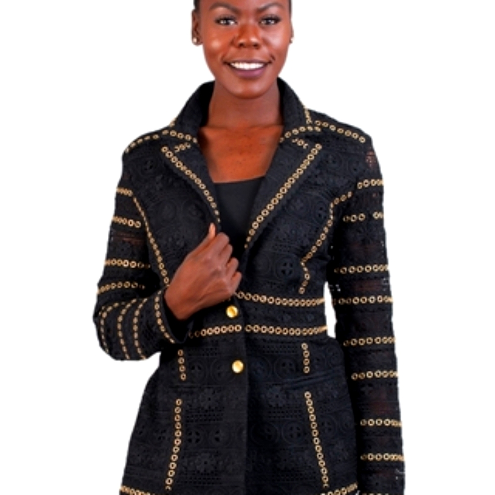  Eyelet Lace Grommet Trim Jacket￼